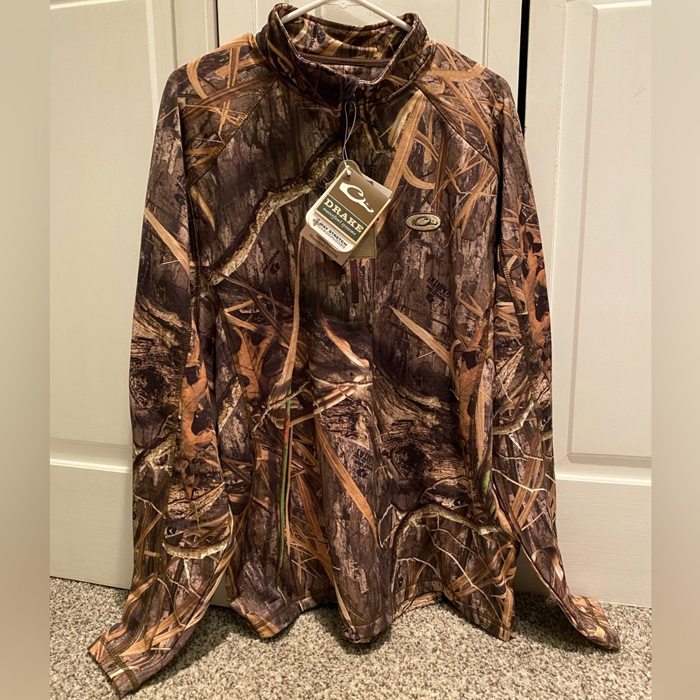Drake, mossy oak breath-elite 1/4 zip camo pullover size:L